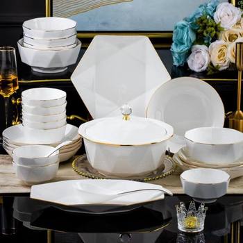 Nordic Style Phnom Penh Light Luxury Tableware Dishes and Dishes Set Household Ceramic Rice Bowl Dish Soup Plate for Microwave
