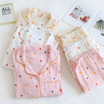 Spring, Summer and Autumn Thin Maternal Feeding Pajamas plus size Moon Clothing Cotton Double-Layer Gauze Breastfeeding Suit Crepe suit