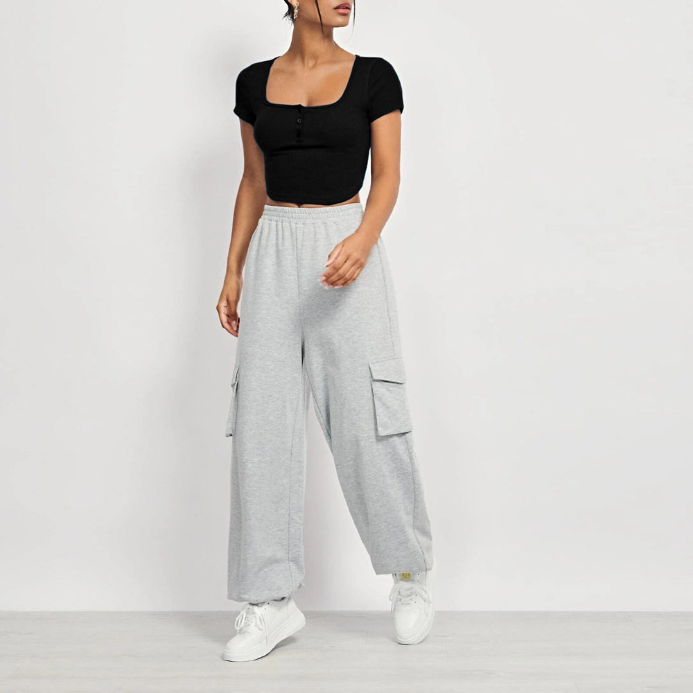 Slim Fit Short Sleeve Knitted T Shirt Square Neck Irregular Hem Casual Style Summer Womens Activewear Wholesale