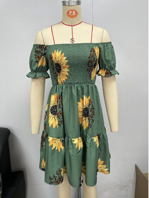 Women's Printed Short-Sleeve Ruched Dresses