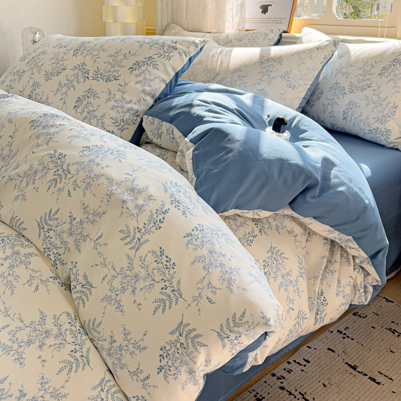 Four seasons available small floral wash cotton sheets four-piece student bed hat three-piece cross-border a generation of hair