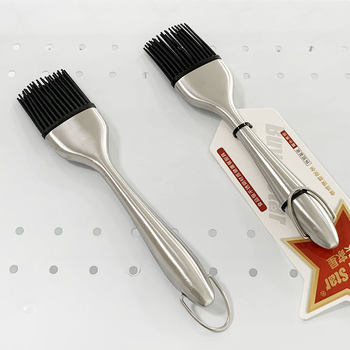 Stainless Steel Handle Oil Brush Barbecue Brush Removable Silicone Brush Home Kitchen High Temperature Resistant Hanging Baking Tool