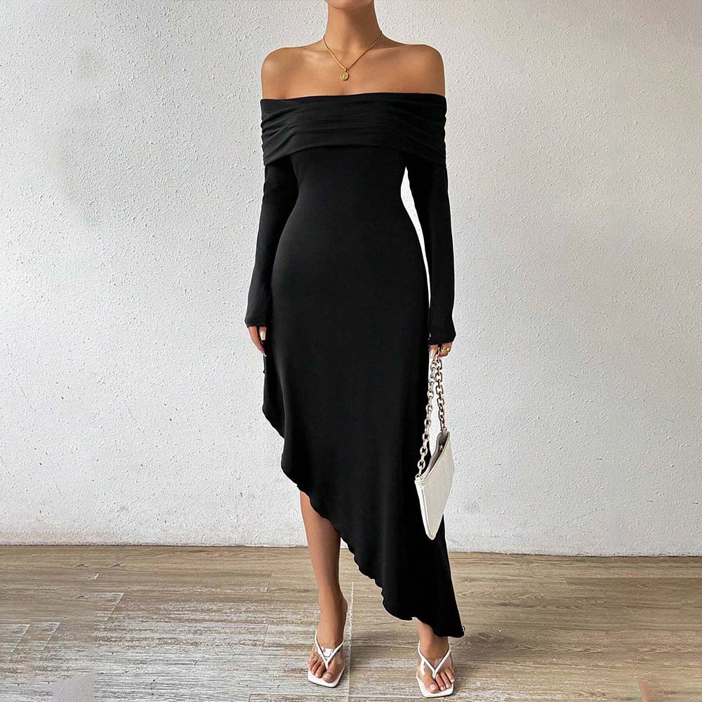 Elegant Womens Dress European and American Style Off Shoulder Mid Length Spring Summer Perfect for Parties