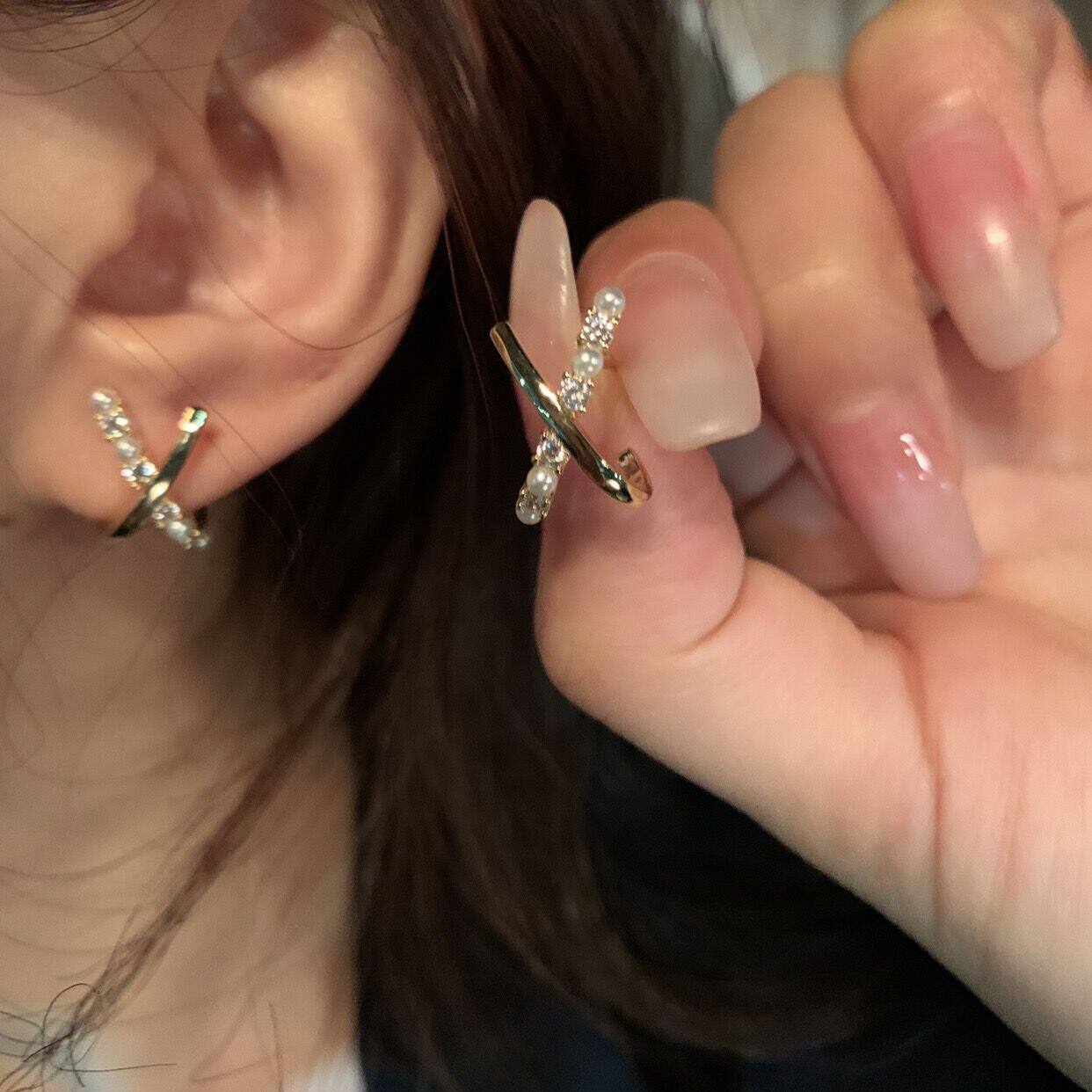 Gentle temperament, cross design pearl earrings, women's earrings