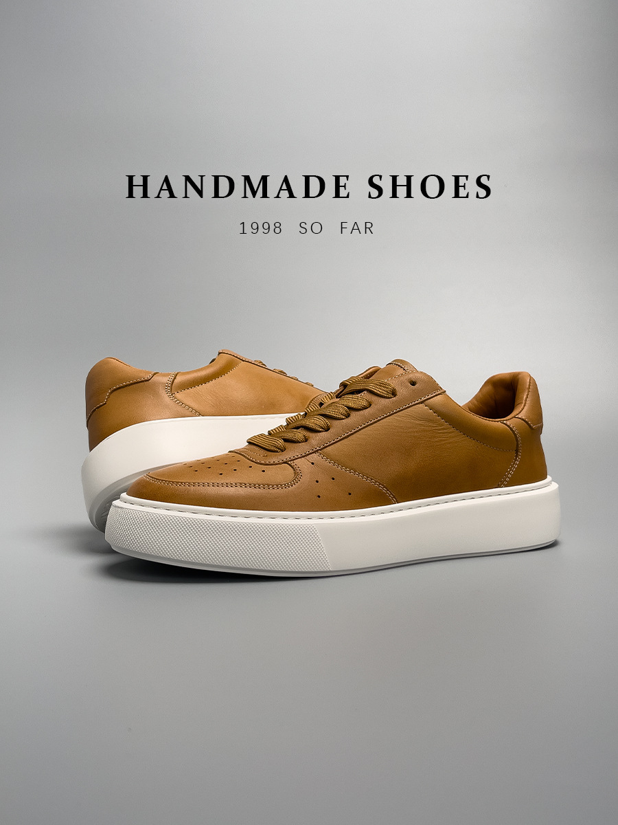 Giày sneaker nam da cao cấp phối màu nâu, kiểu cổ điển thủ công — Màu Nâu [giày có tỷ lệ chất lượng trên 1000]