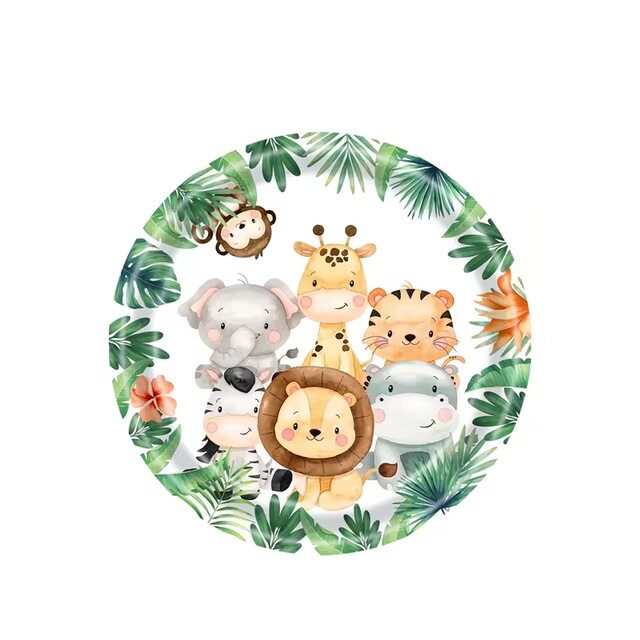 Amazon New Jungle Forest Animal Party Paper Tray Disposable Tableware suit Paper Cup Paper Towel Tablecloth Banner