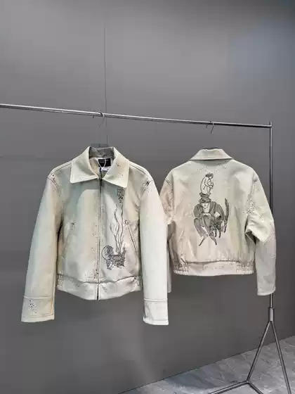 heavy industry erd melancholy rich second generation pu lambskin splash ink mysterious person embroidered leather jacket jacket short width male