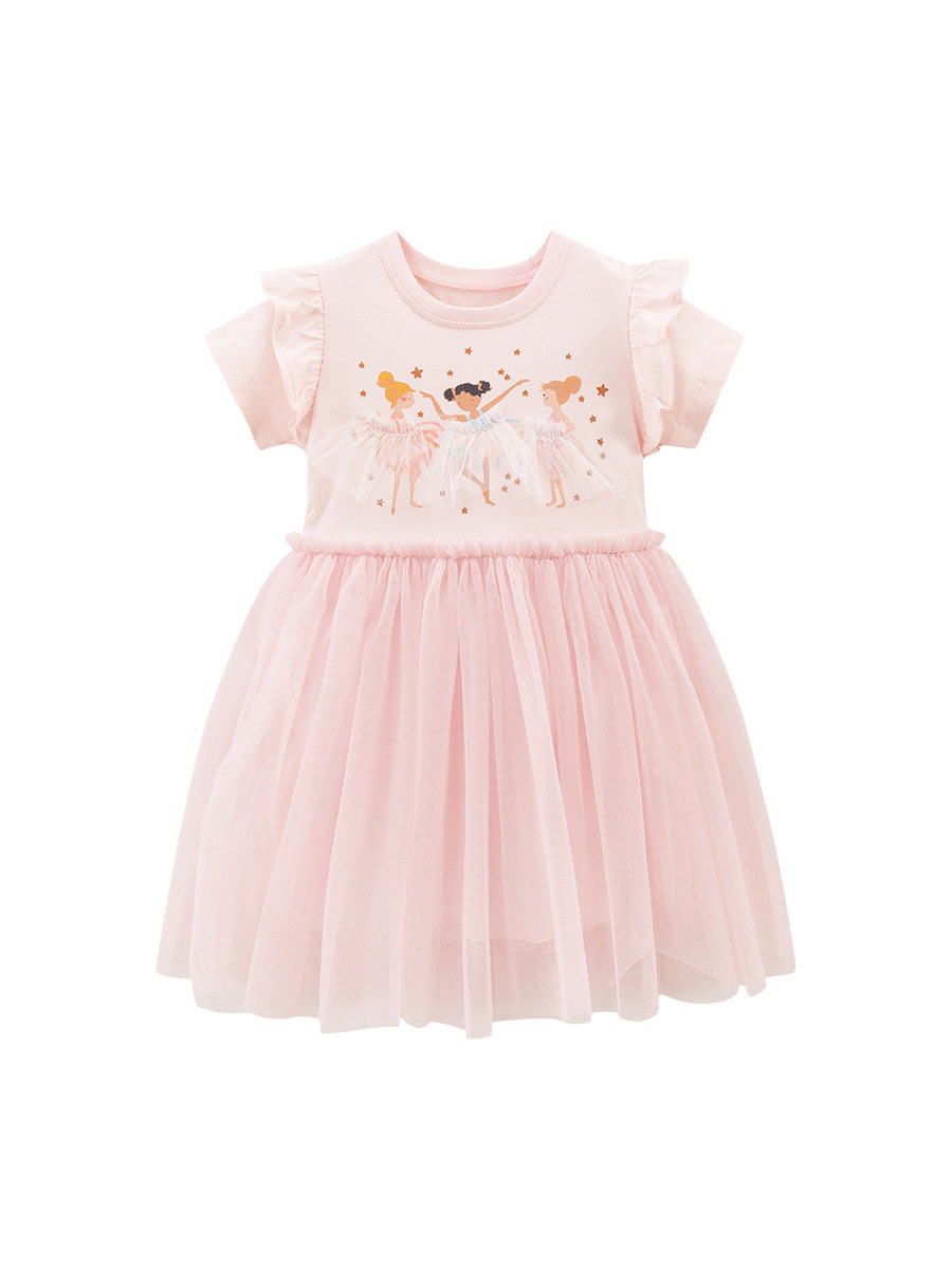 [Style] Tulle Princess Dress, Summer Cartoon Girls' Skirt, Short-sleeve Cotton Kids' Dress