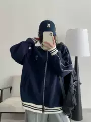 Relaxed Baseball Jacket for Women, Casual Cardigan with Stand Collar, Autumn and Winter Unisex Couple Style Jacket