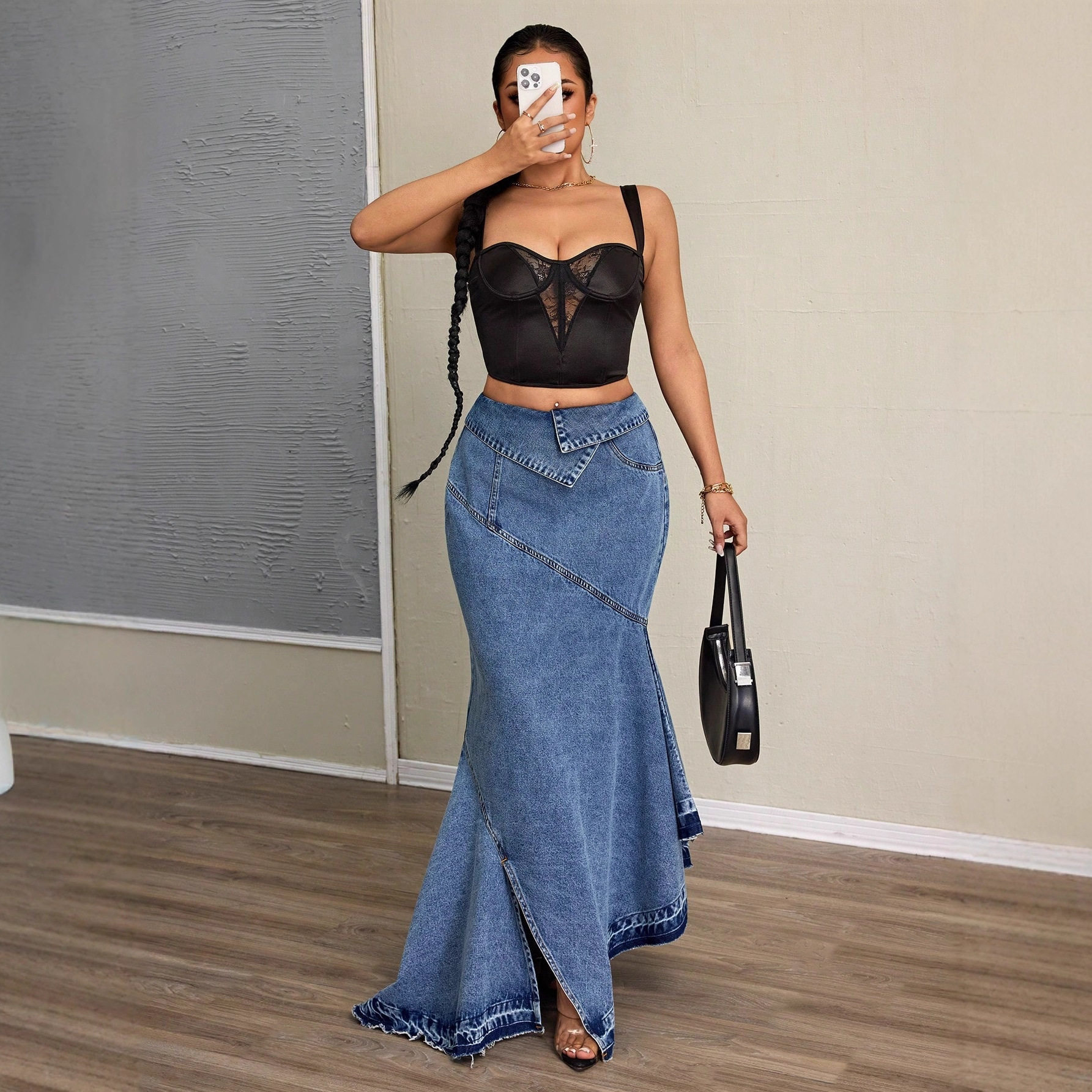 Slim Fit Long Denim Mermaid Skirt High Waist Butt Lifting Elegant Design Perfect for Casual and Formal Occasions