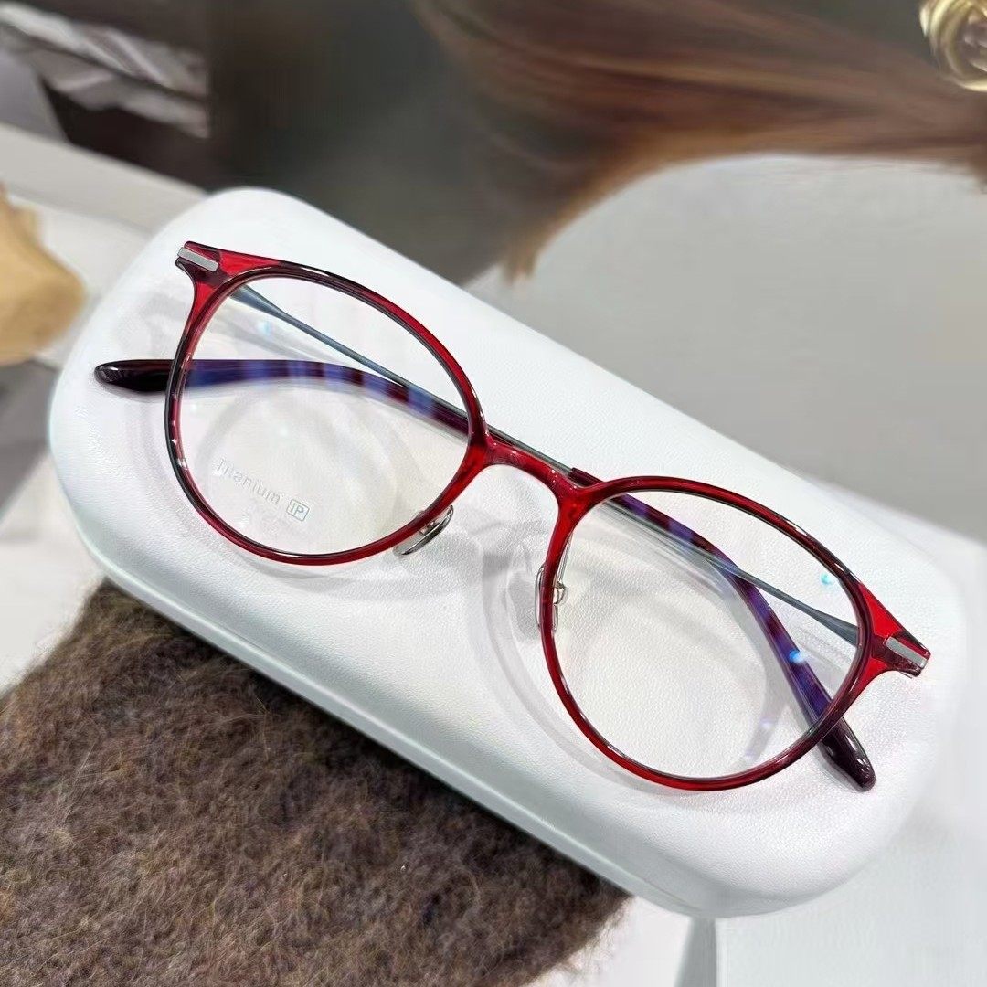 New Tr Pure Titanium Glasses Frame Korean Style Milk Coffee Large Frame Round Can Be Equipped with Prescription Anti-Blue Light Plain Women's Glasses Frame