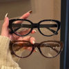 Tea-colored small frame cat's eye cold tea frame anti-blue light flat glasses can be equipped with high myopia without makeup slimming glasses frame