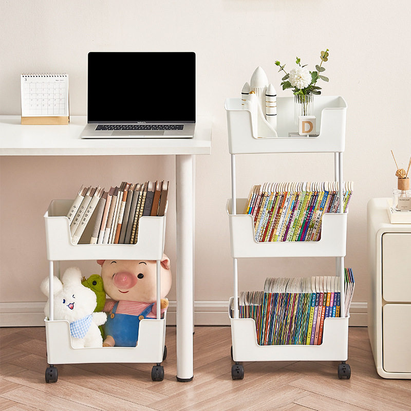Movable bookshelf storage rack household floor simple bookcase multi-layer household trolley storage cabinet storage cabinet