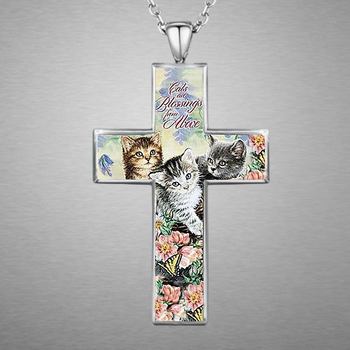 Cross-Border Temu Popular Cute Animal Cat Image Cross Pendant Necklace Couple Creative Necklace Jewelry