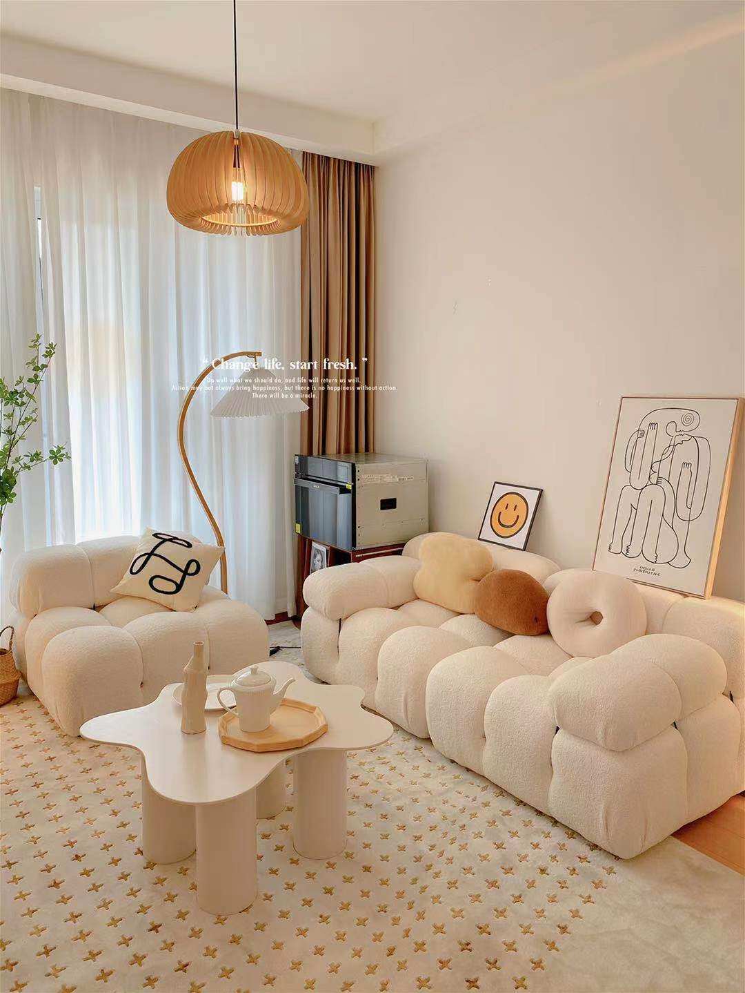 小红书同款网红沙发布艺经典模块沙发客厅自由组合方块羊羔绒沙发