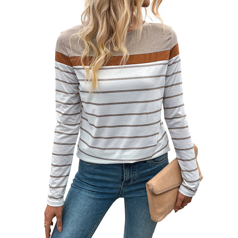 Vintage Striped Long Sleeve T Shirt for Women Simple Design Autumn Fashion Versatile Layering Wholesale Available