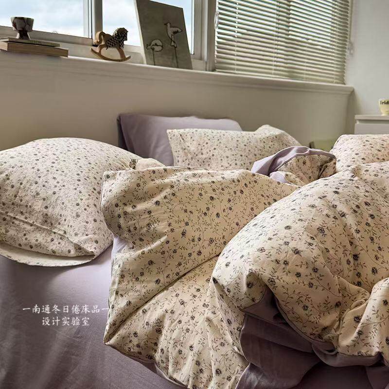 Micro-velvet feeling, warm and furry~丨100% cotton brushed four-piece set, type A, autumn and winter thickened and warm pure cotton quilt cover, three-piece set