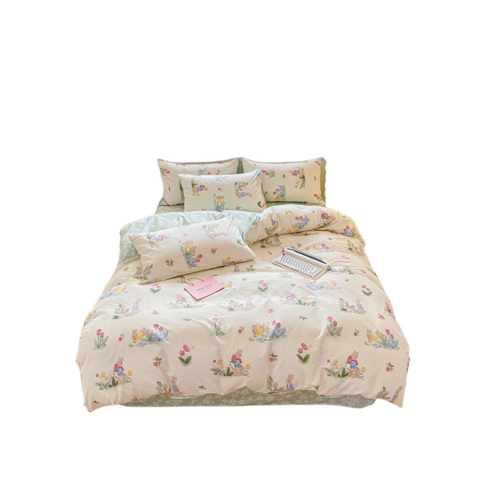 Ins Style Cotton Four-piece Set 100 Cotton Bed Sheet Quilt Cover Cotton Student Dormitory Three-piece Set Cotton Four-piece Set