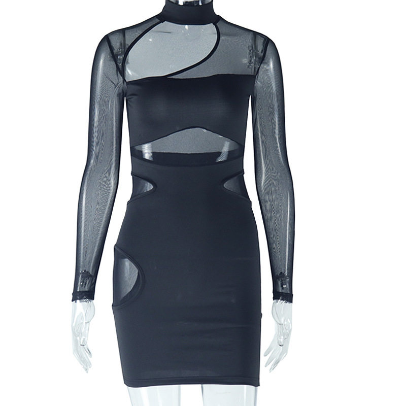 Elegant Womens Bodycon Dress Solid Color Hollow Out Mesh Paneling Perfect for Parties and Events Wholesale