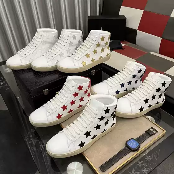 European Fashion Trend New Star Genuine Leather Men's Shoes Round Toe Lace-Up High-Top Casual Sports Shoes Sneakers