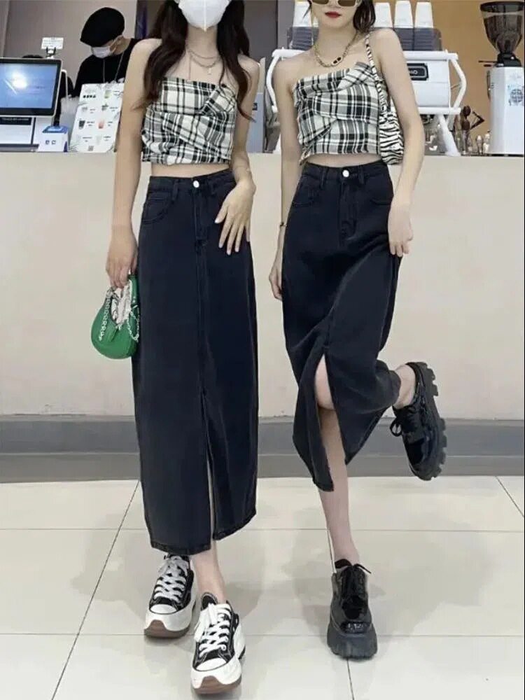 High Waisted A Line Denim Skirt for Women Spring Collection Slim Fit Mid Length Plus Size Casual Wear Wholesale