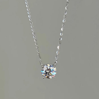 Zhao Lusi's Same Style Snot Moissanite S925 Sterling Silver Necklace Accessories Women's Clavicle Chain Accessible Luxury Niche Necklace Jewelry