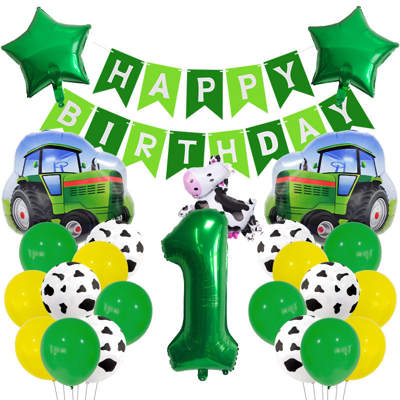 Amazon Cross Border Farm Theme Birthday Set Animal Cow Agricultural Vehicle Aluminum Film Balloon Party Decoration Arrangement