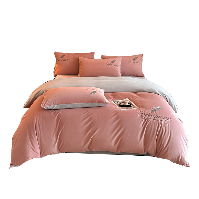 Crystal Velvet Embroider Four-Piece Autumn and Winter Coral Velvet Quilt Cover Three-Piece Double-Sided Velvet Warm Milk Velvet Four-Piece Set
