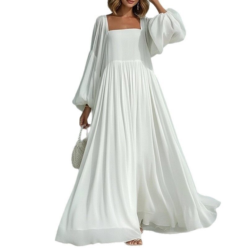 Spring Womens Dress Square Neck Lantern Sleeves Flared Hem Casual Style for Everyday Wear Wholesale Available