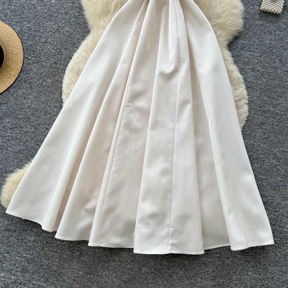 Sleeveless A Line Dress High Waist Elegant Korean Style White Summer Fashion for Women Wholesale Available
