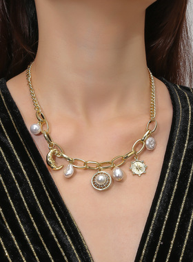 跨境饰品欧美恶魔之眼项链 新款级感夸张眼睛合金吊坠多层项链