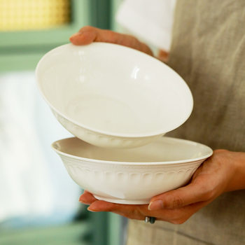 Ceramic Fruit Bowl Light Luxury Vintage Embossed Ceramic Tableware Western Plate Straw Hat Bowl Rice Bowl Noodle Bowl Household Vegetable Bowl