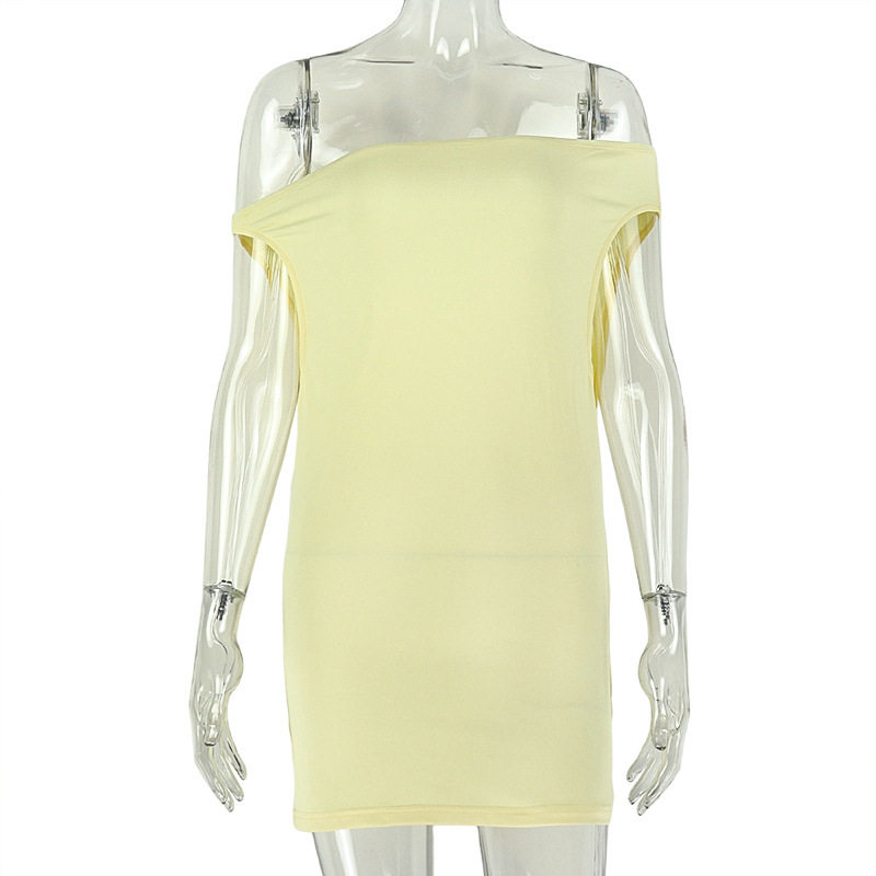 Elegant Womens Bodycon Dress Solid Color Off Shoulder Sleeveless Chic Style Perfect for Parties and Events