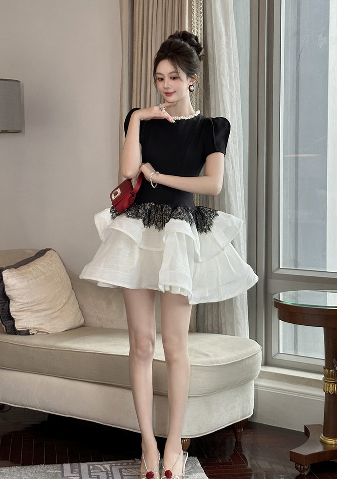 Đầm maxi nữ thắt eo tay phồng phong cách Pháp mùa hè — [Màu đen] chi tiết 5
