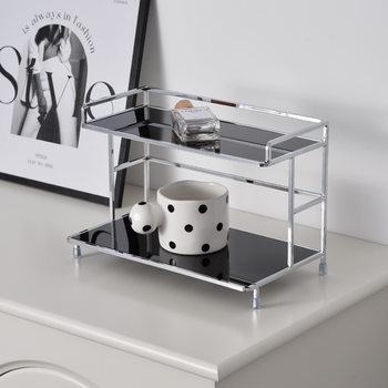 Light luxury desktop double-layer storage rack kitchen organizing iron rack dressing table cosmetics bathroom water cup storage rack