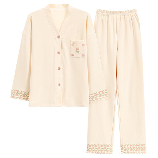 【7A抑菌】纯棉睡衣女春秋长袖新款V领和服可外穿全棉家居服套装