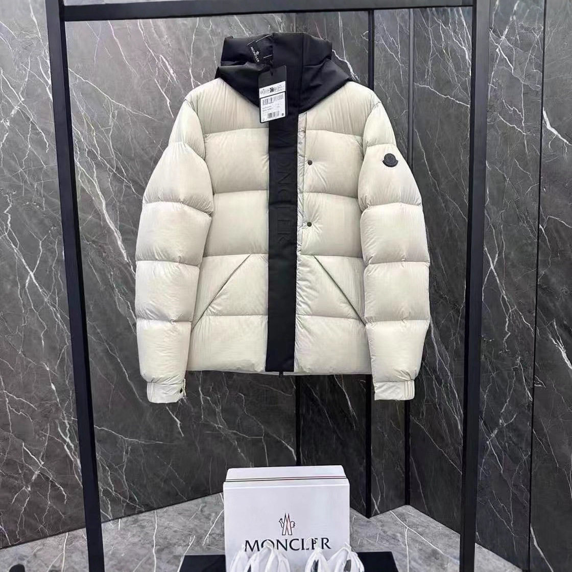 High Version Black Warrior Embossed Letters Couple Hooded Stand Collar down Jacket Winter Men's White Black