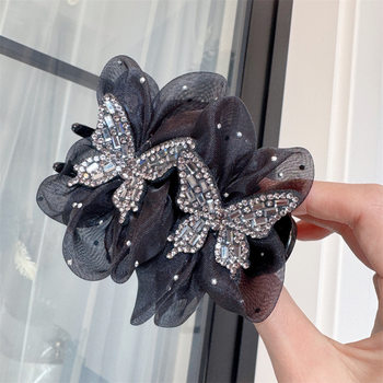 A023 Ball Head Clip Women's High-end Light Luxury Style 2025 New Flower Bud Hair Accessories Full Diamond Butterfly Hairpin