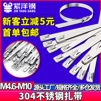 304 Stainless Steel Cable Tie Self-Locking Tightening Outdoor High Temperature Resistant Marine Bundling Metal Steel Strip Tie Wire 4.6/7.9mm