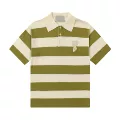 Green apricot [8208 color block sweater polo collar cardigan short-sleeved style]
