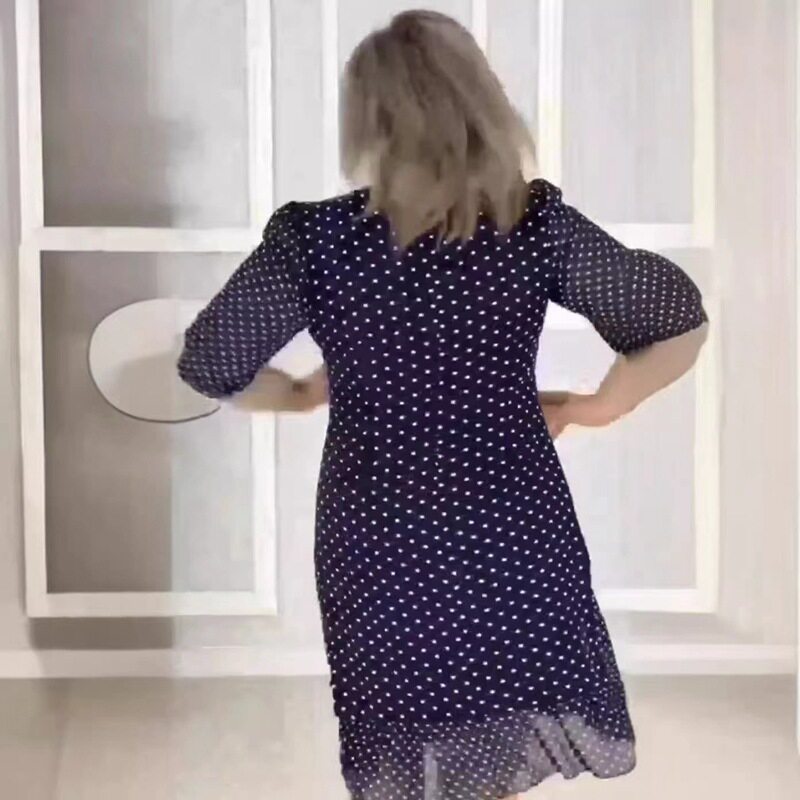 Polka Dot Midi Dress Summer Style Round Neck Short Sleeve Comfortable Fabric Perfect for Casual Outings Wholesale