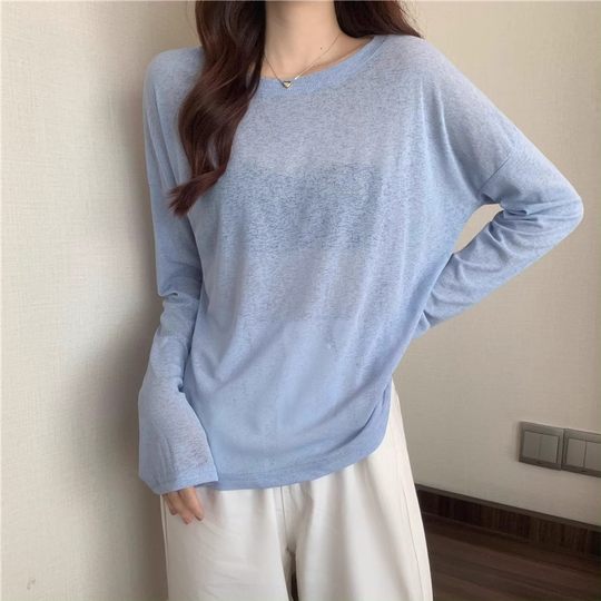 Chiffon Shirt Sun Protection Clothing Women's 2025 New Summer Thin Loose Pullover Ice Silk Knitted Air Conditioning Mesh Overshirt