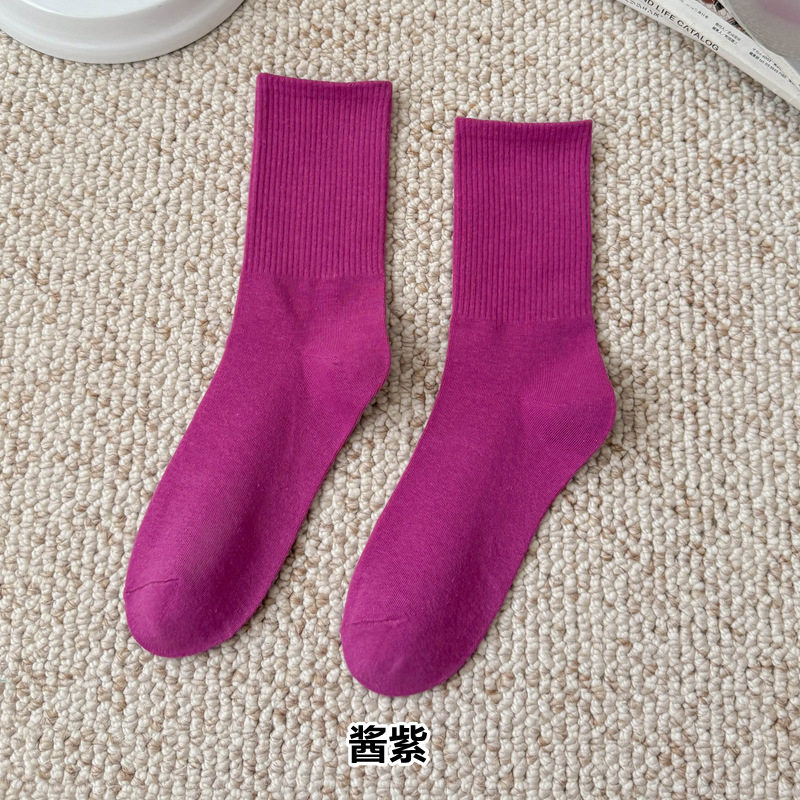 彩色袜子女长筒袜四季款ins潮流糖果色马卡龙中筒袜学生运动棉袜