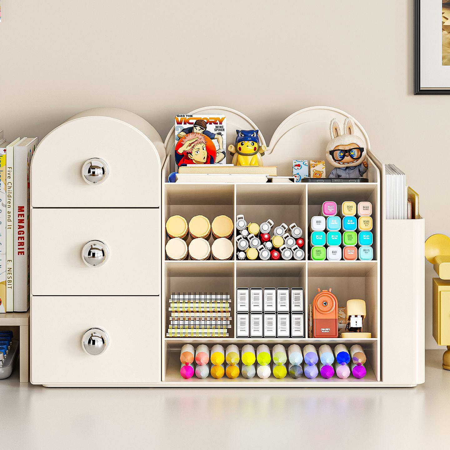 Drawer-Type Desktop Storage Box Office Desk Stationery Storage Rack Large-Capacity Oblique Socket Pen Holder Book Stand Shelf