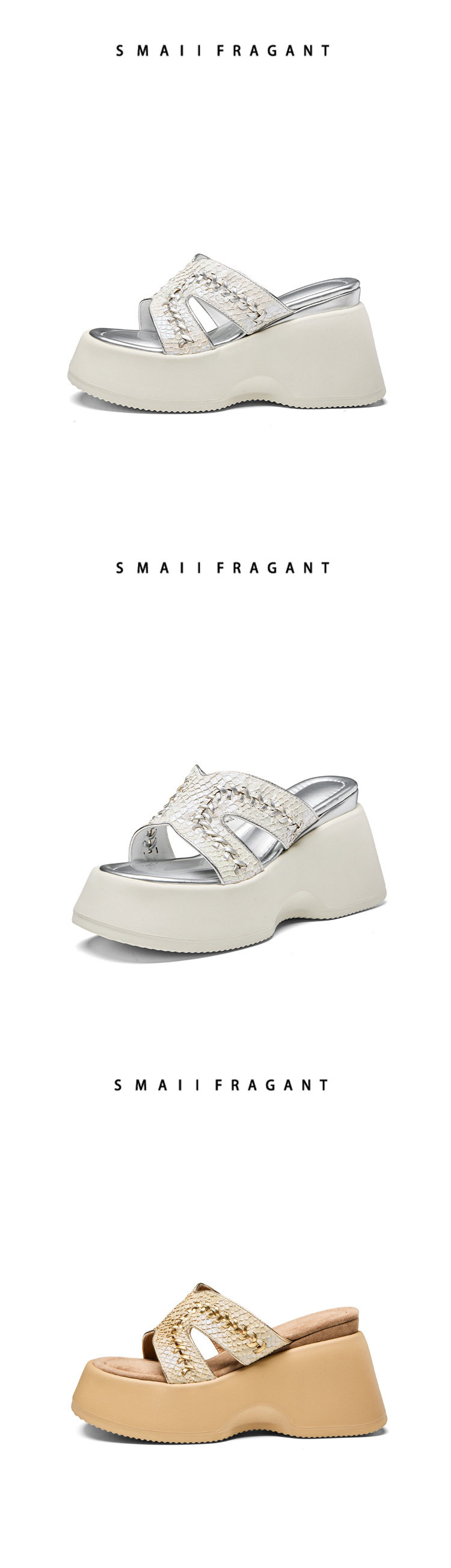 Sandal cao gót nữ hở mũi đế xuồng đan dây gót 10 cm — [Trắng], [Vàng] chi tiết 8
