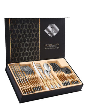 Cross-Border Product Gift Box Stainless Steel Tableware 24-Piece Set Star Diamond Four-Main Hotel Restaurant Western Food Knife, Fork and Spoon Set