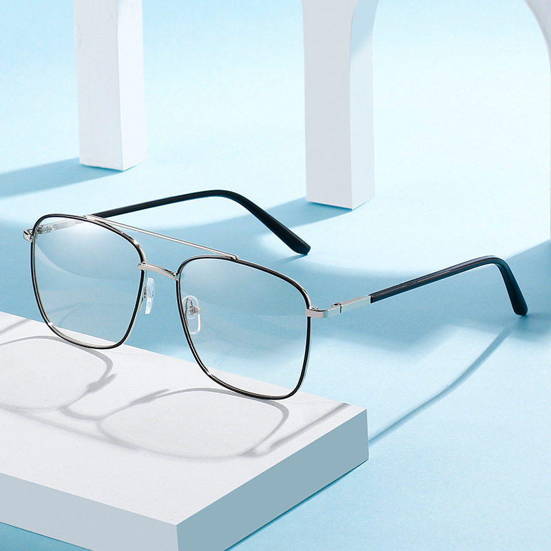 Fashion new anti-blue light glasses women retro metal double beam glasses frame men's color change flat glasses cross-border wholesale