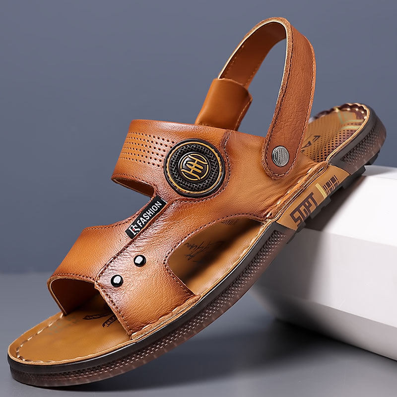 Dép Sandal Nam Da Thật Chống Trượt Thoáng Khí Chiều Cao Đế Khoảng 2cm Màu Nâu, Đen