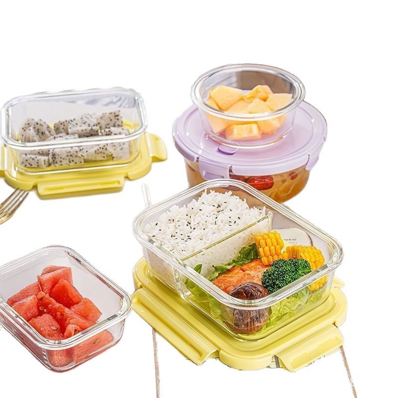 Glass Lunch Box for Microwave Heating, Suitable for Students and Office Workers, Lunch Box with Compartments, Sealed Bento Bowl