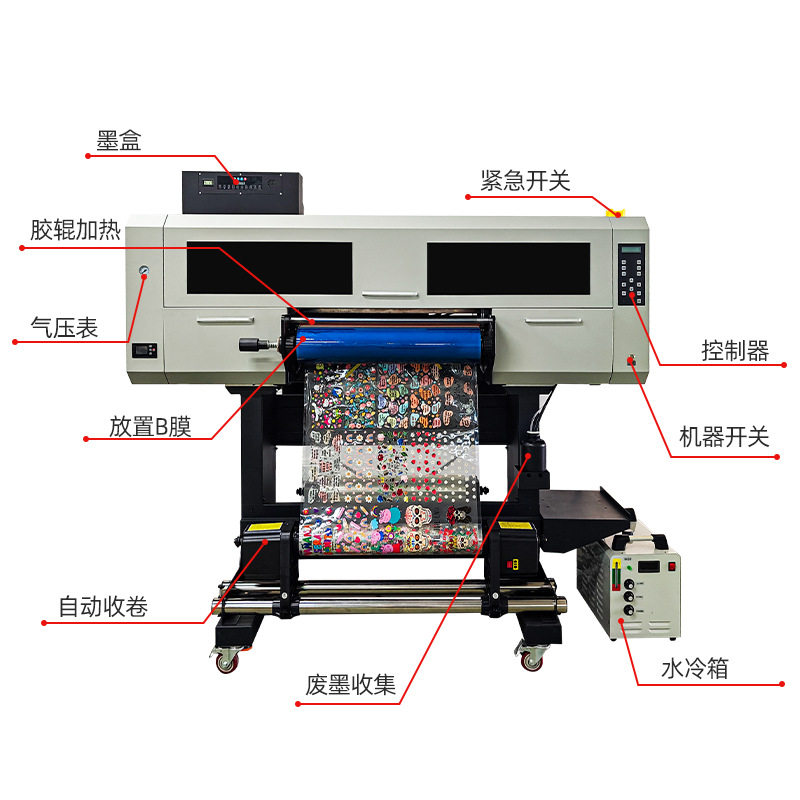 Uv Crystal Label Printer Automatic Lamination 4-Head Color White Color Varnish Name Sticker Transfer Sticker Digital Uv Printing